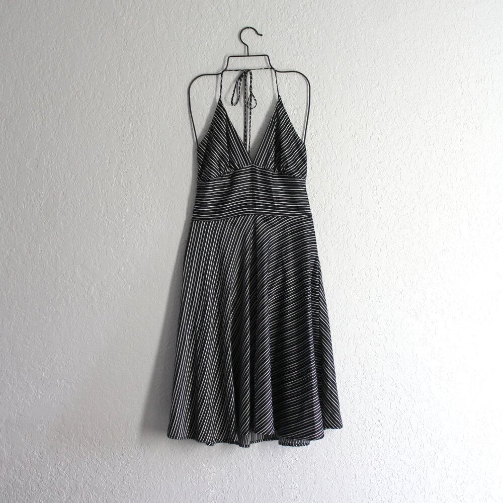 ALYN PAIGE satin halter dress retro 90s y2k black & white striped sz 3/4 juniors